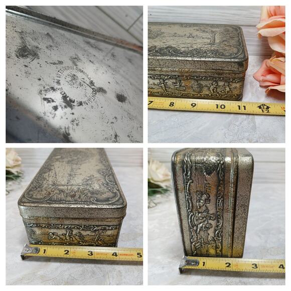 Vtg Rustic Hinged Tin Romantic Couple & Cherubs Made in West Germany Shabby Chic - Picture 10 of 15